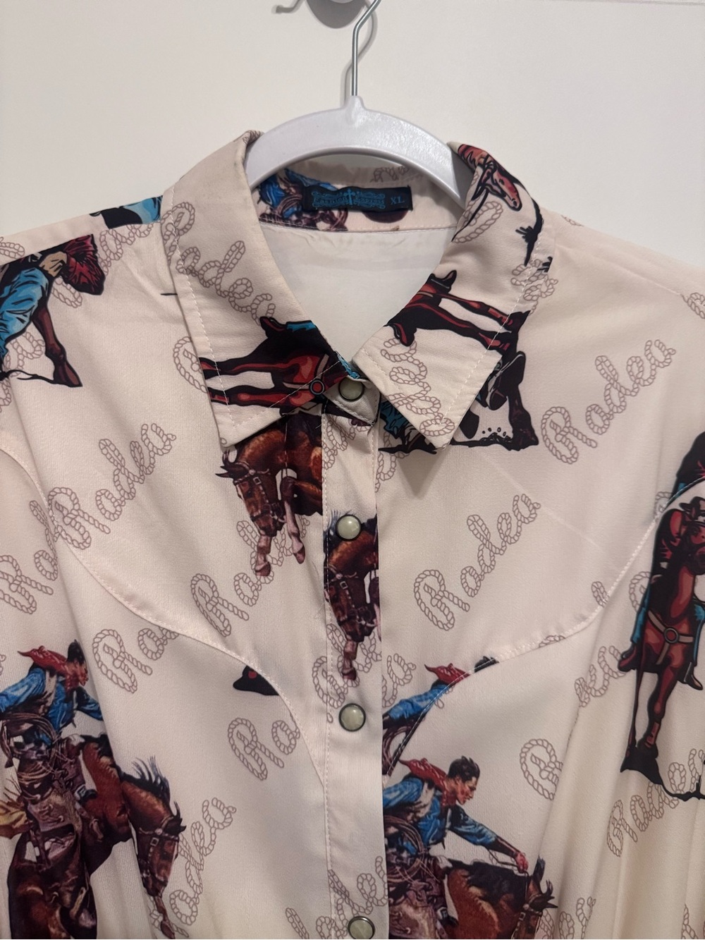 Long Sleeve Cream Western Print Shirt Dress - Picture 2 of 4